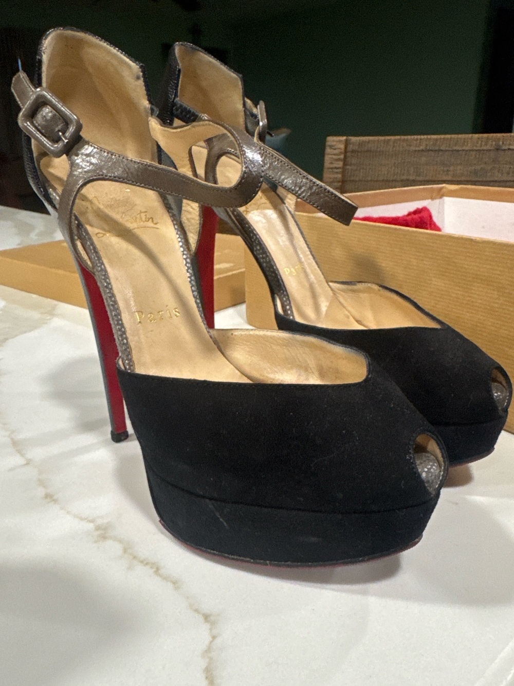 Christian Louboutin Platform Heels 150mm Black Suede 150mm Size 38
